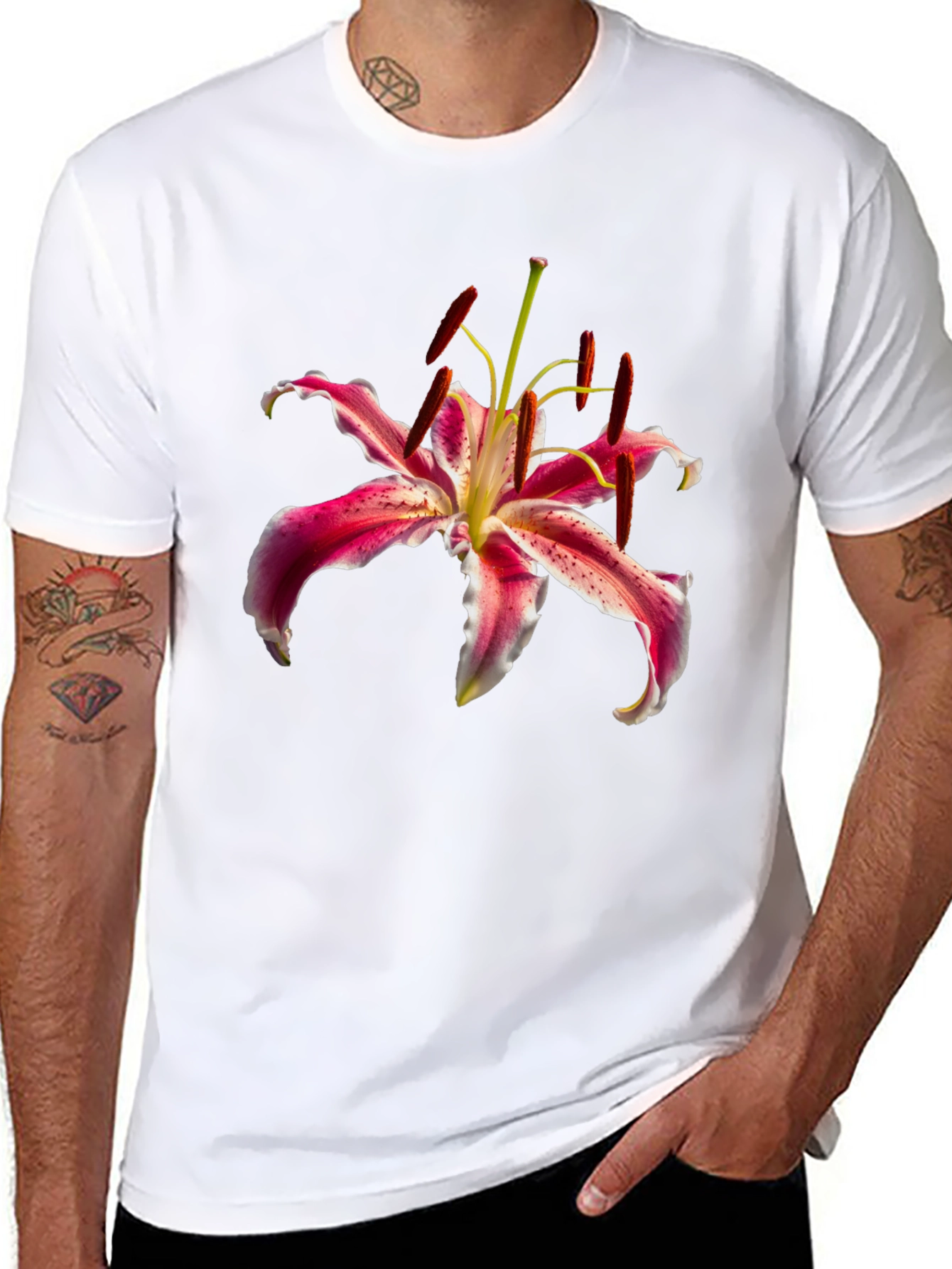 Floral Print T-Shirt - Elegant Lily Design