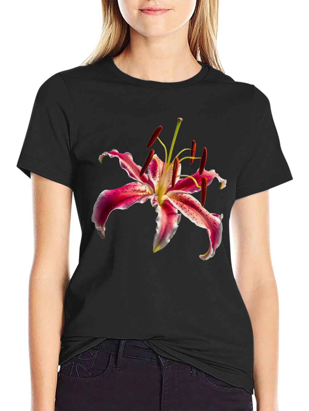 Floral Print T-Shirt - Elegant Lily Design