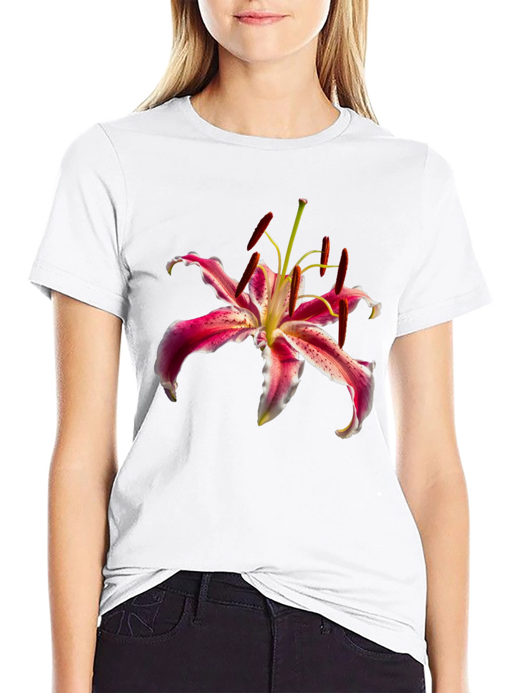 Floral Print T-Shirt - Elegant Lily Design