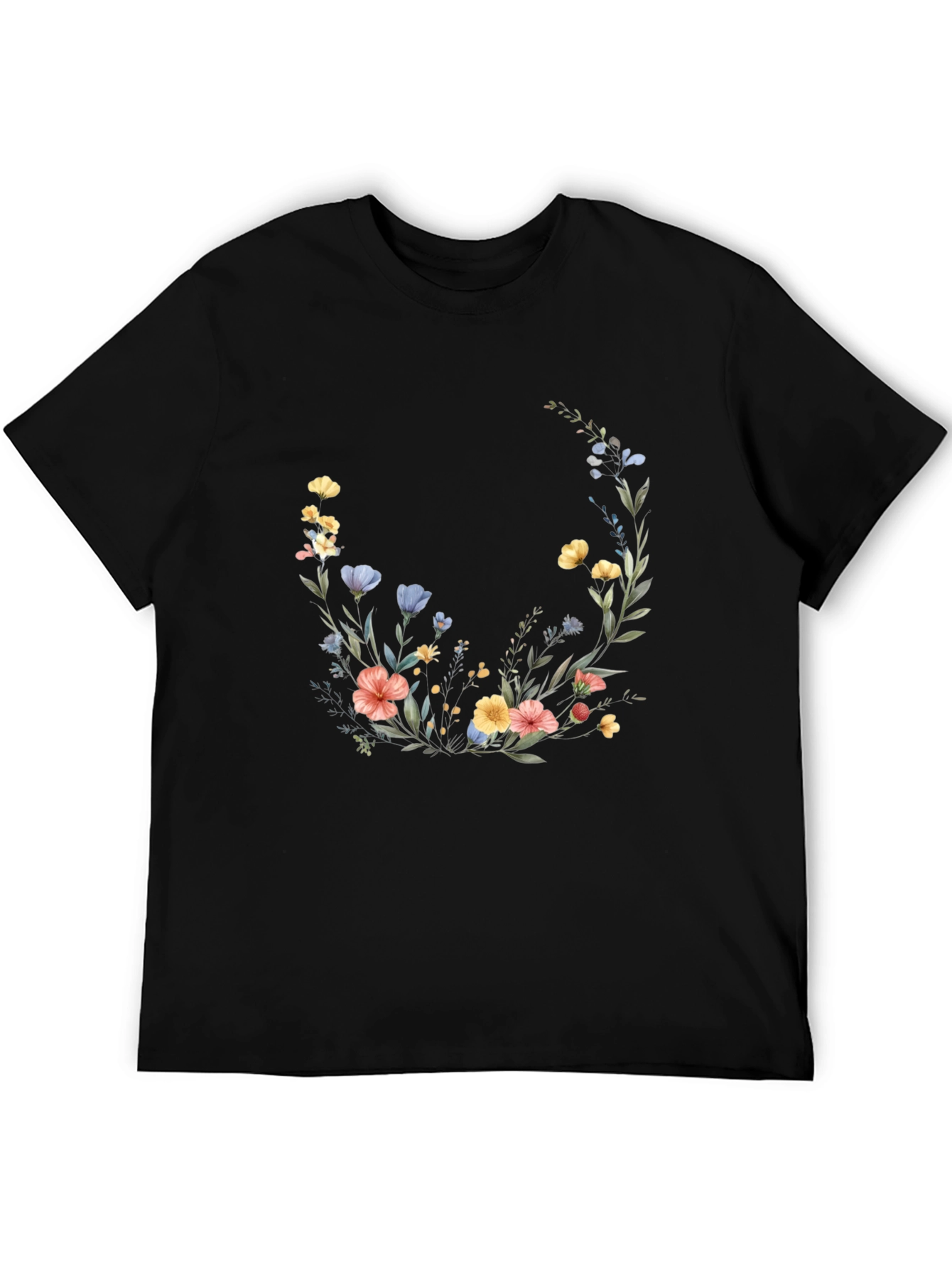Floral Crescent Black T-Shirt