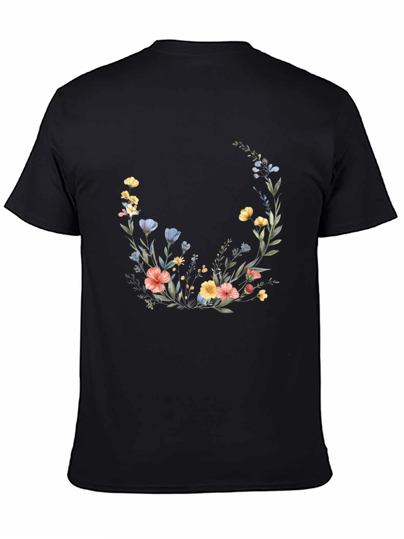 Floral Crescent Black T-Shirt