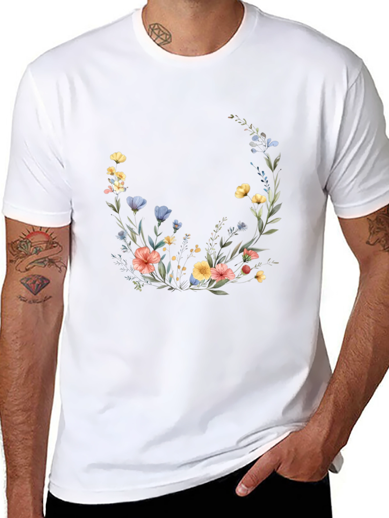 Floral Crescent Black T-Shirt