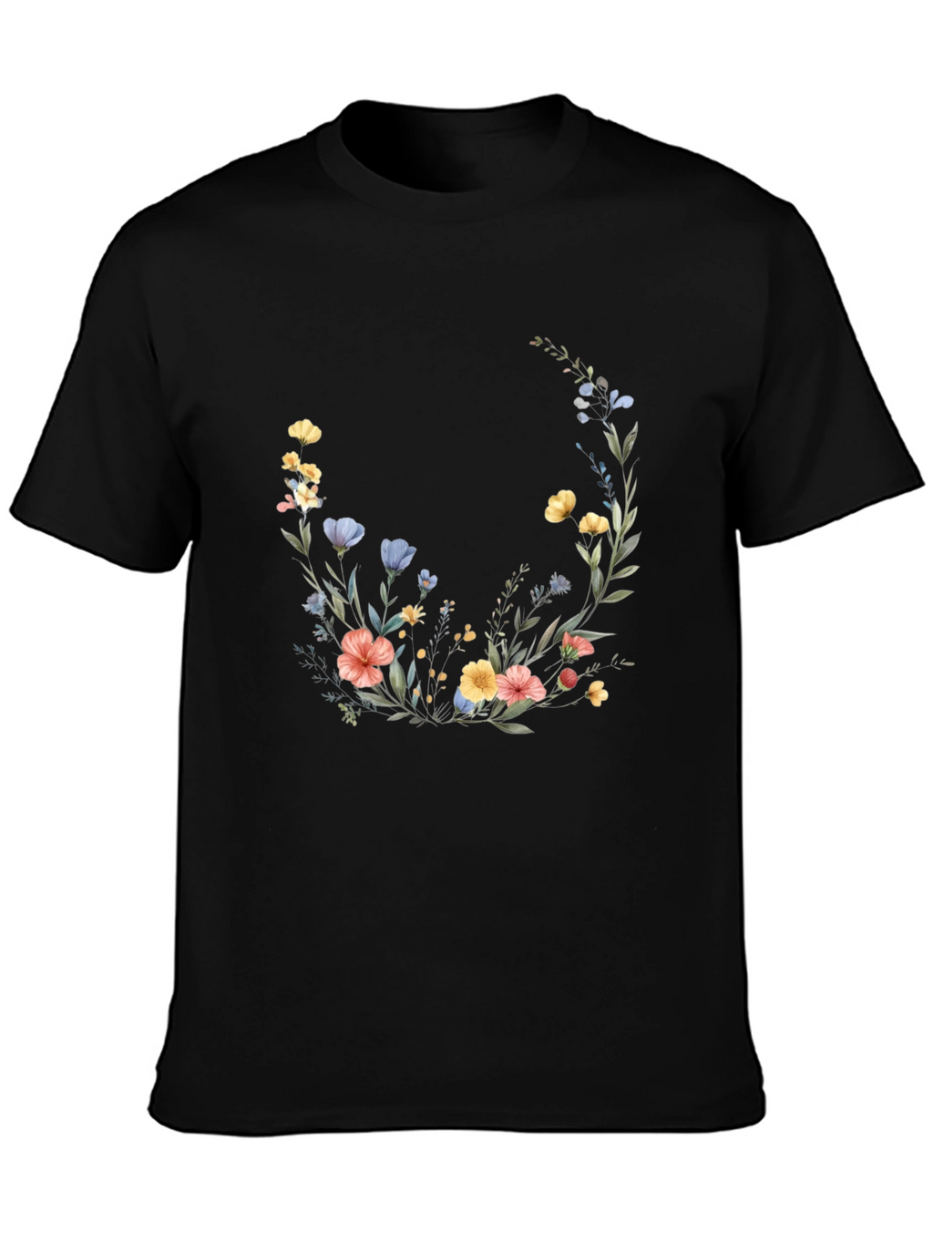 Floral Crescent Black T-Shirt
