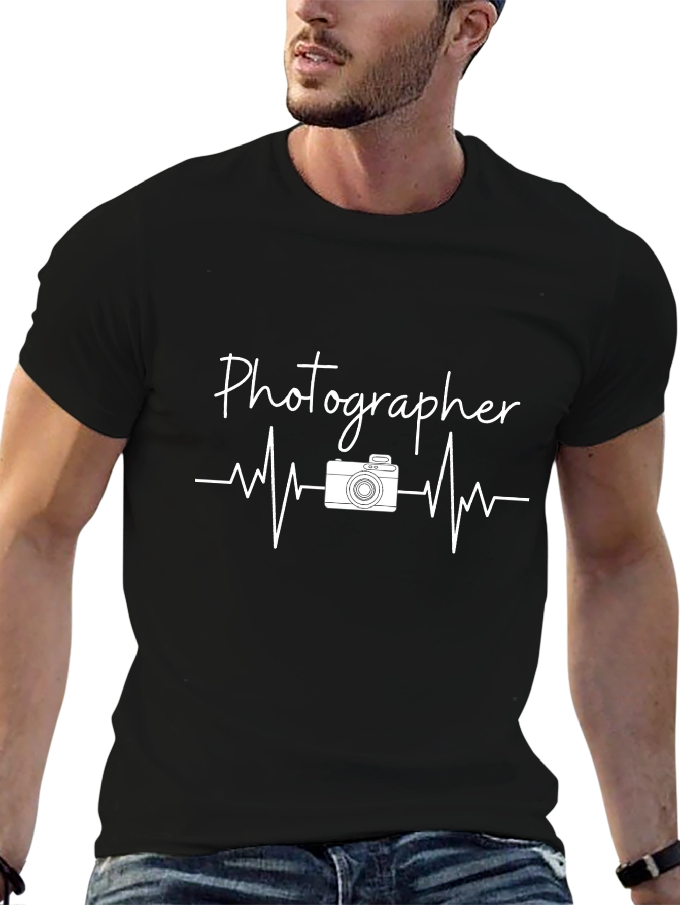 Photographer Heartbeat Graphic Tee - Black