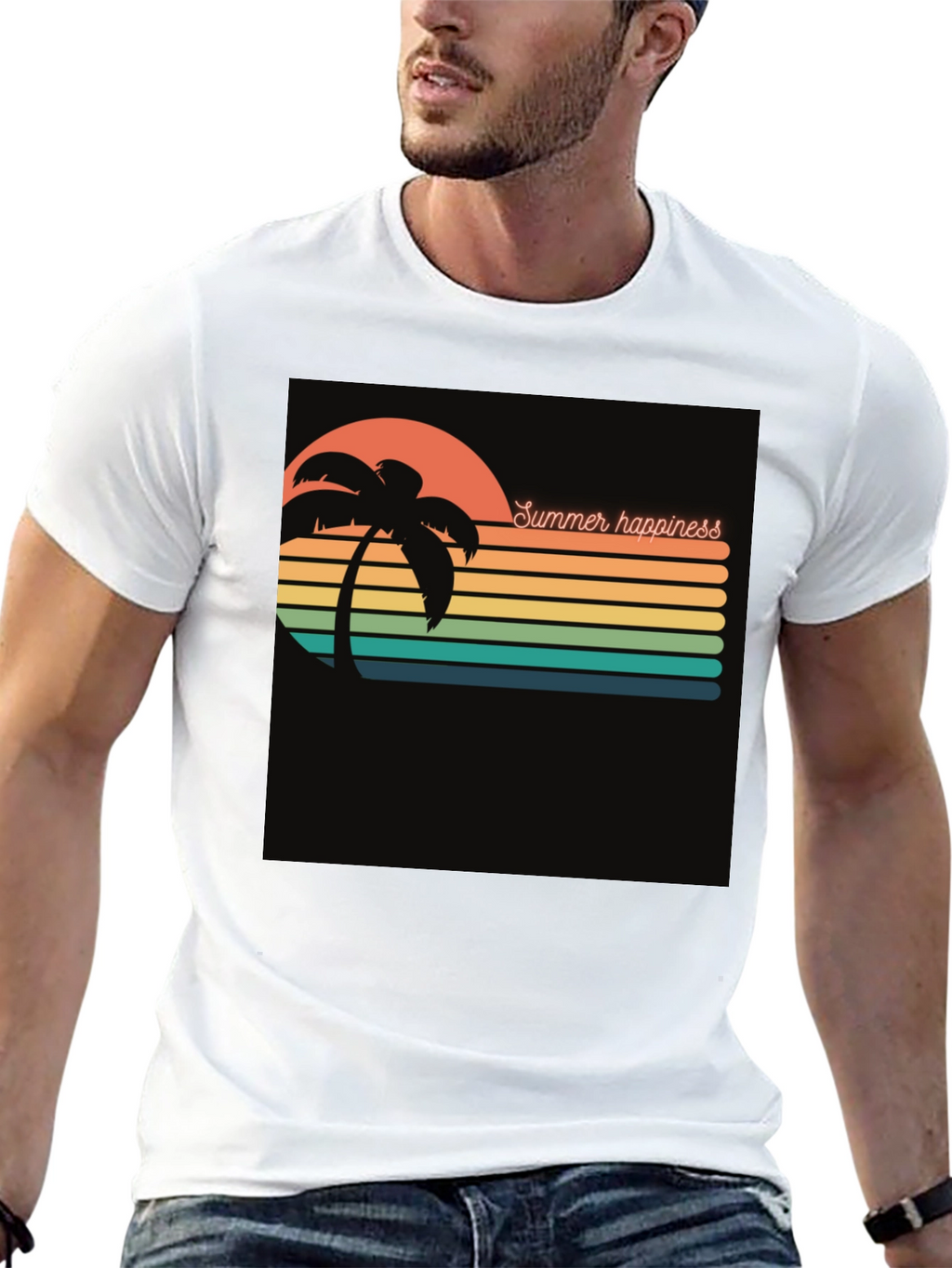 Summer Happiness Graphic Black T-Shirt