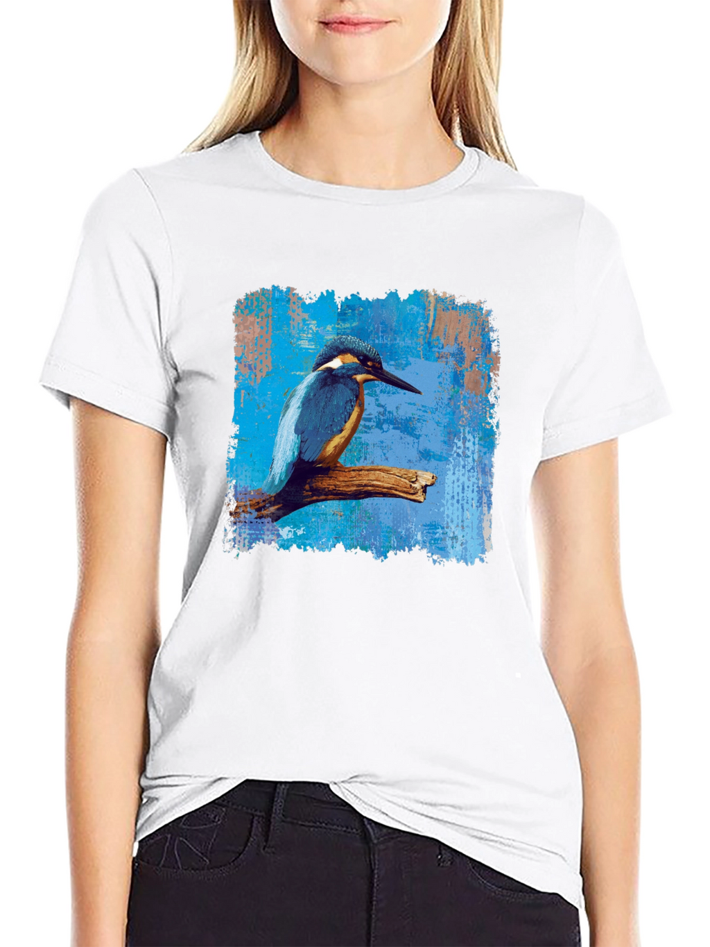 Kingfisher Bird Graphic Print Mens Black T-Shirt