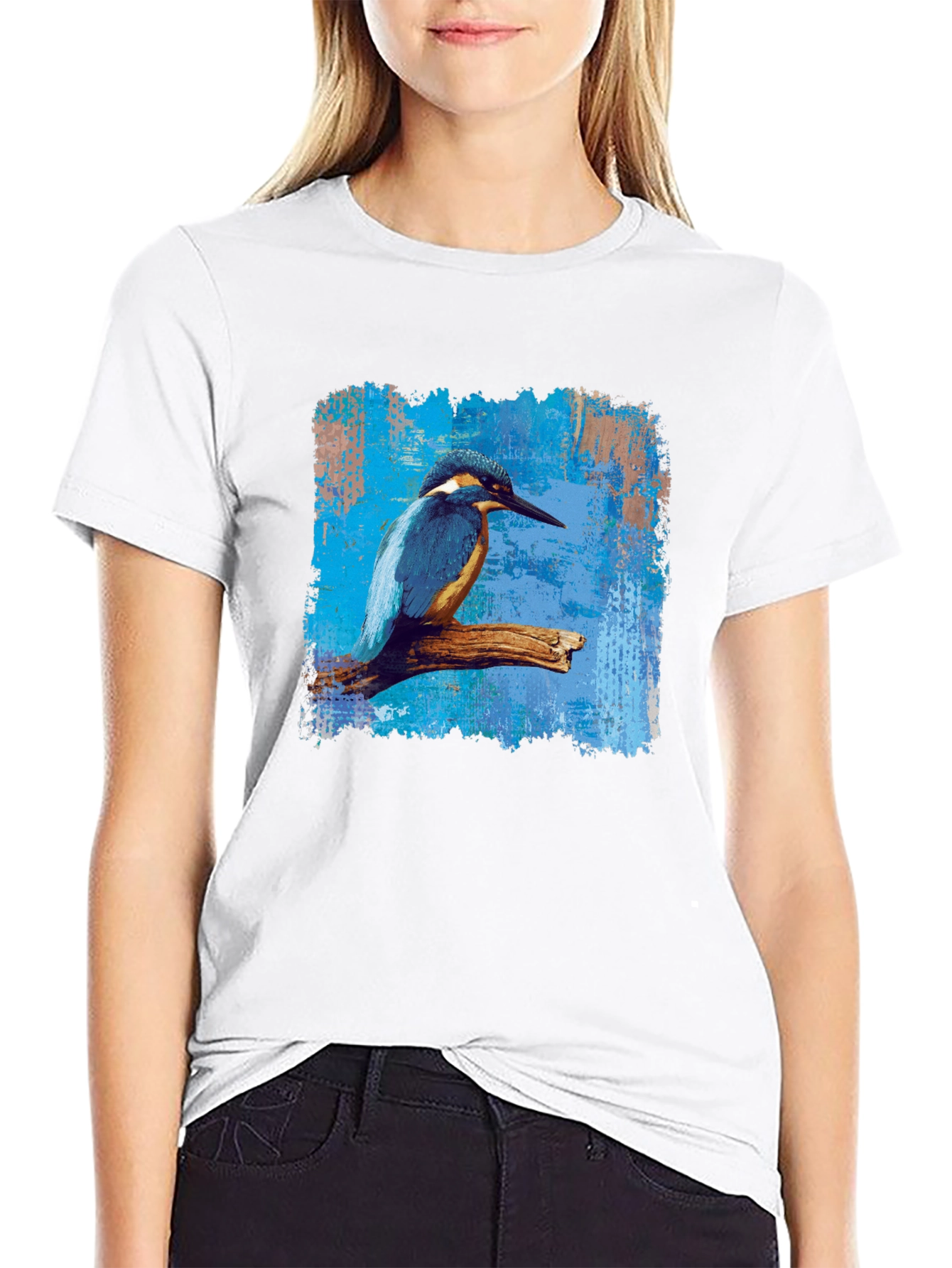 Kingfisher Bird Graphic Print Mens Black T-Shirt