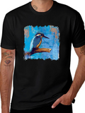 Kingfisher Bird Graphic Print Mens Black T-Shirt