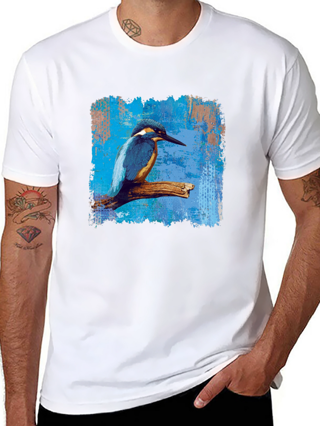 Kingfisher Bird Graphic Print Mens Black T-Shirt