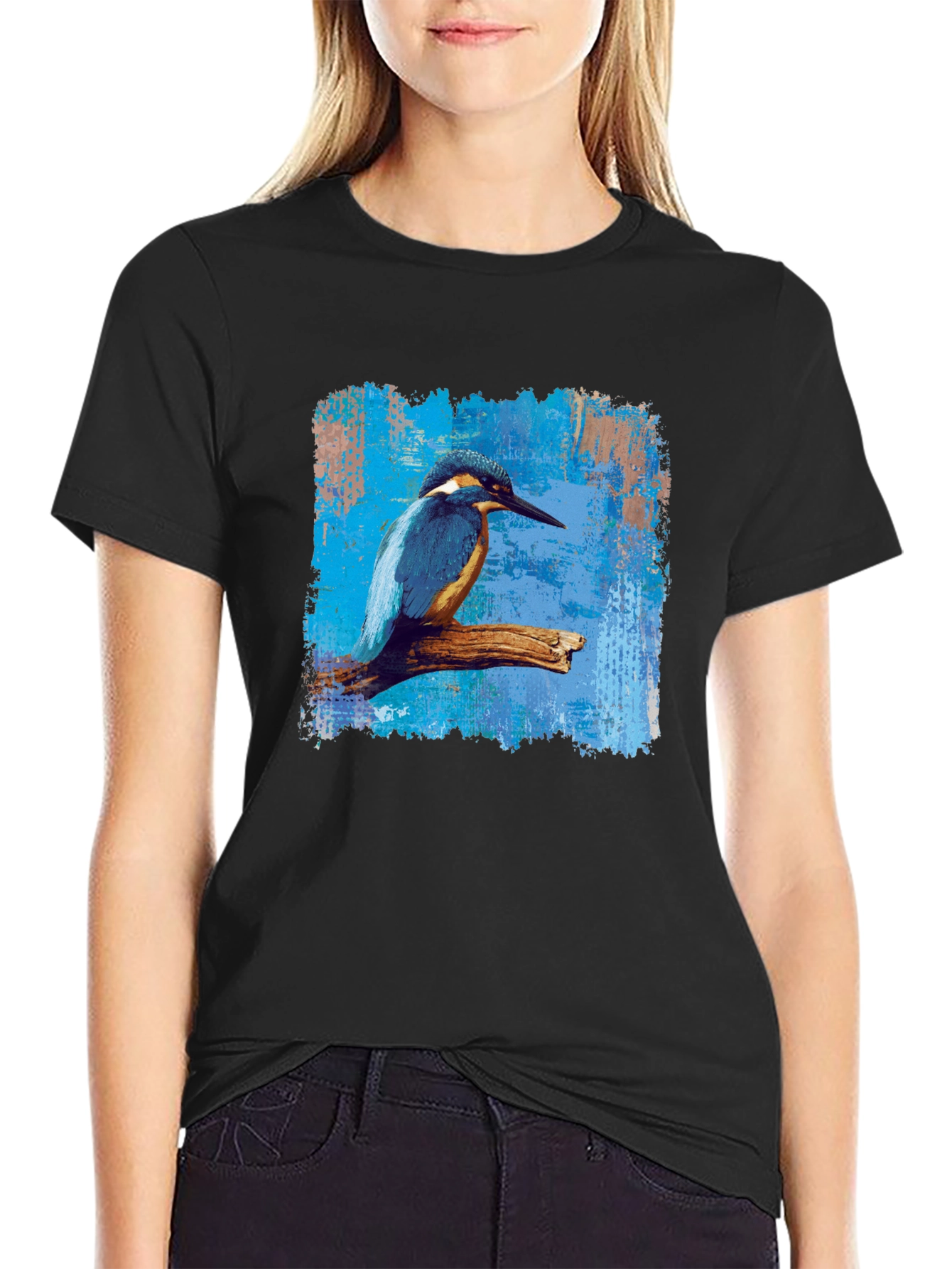 Kingfisher Bird Graphic Print Mens Black T-Shirt