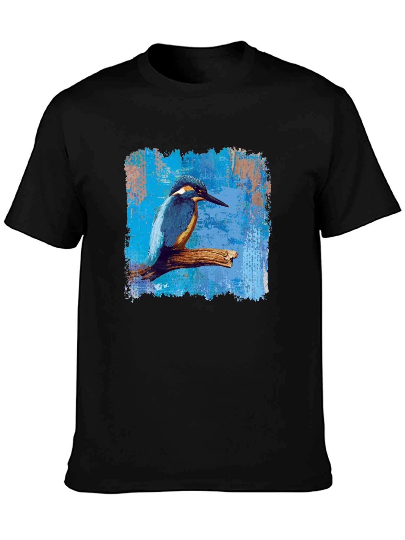 Kingfisher Bird Graphic Print Mens Black T-Shirt