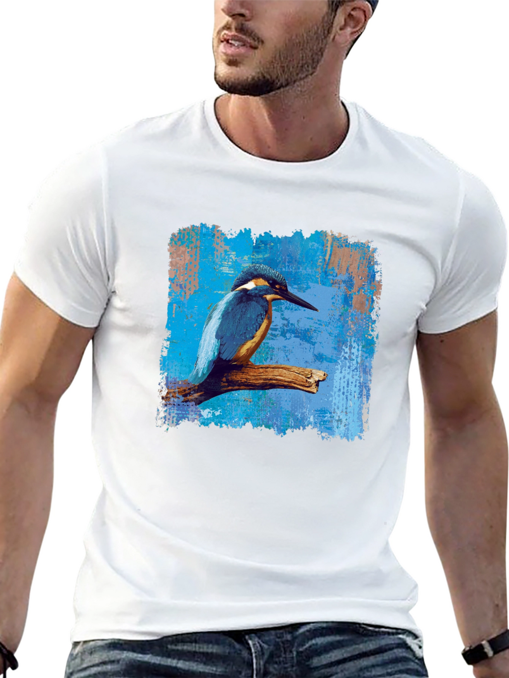 Kingfisher Bird Graphic Print Mens Black T-Shirt
