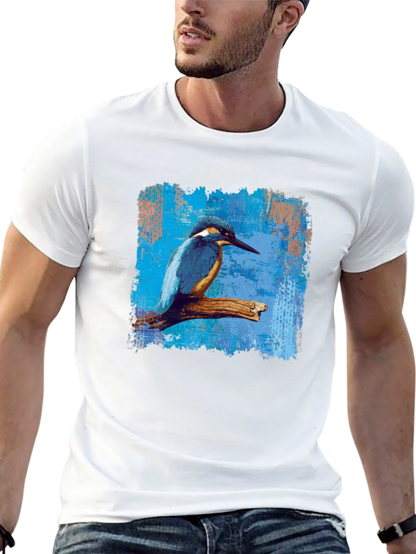 Kingfisher Bird Graphic Print Mens Black T-Shirt