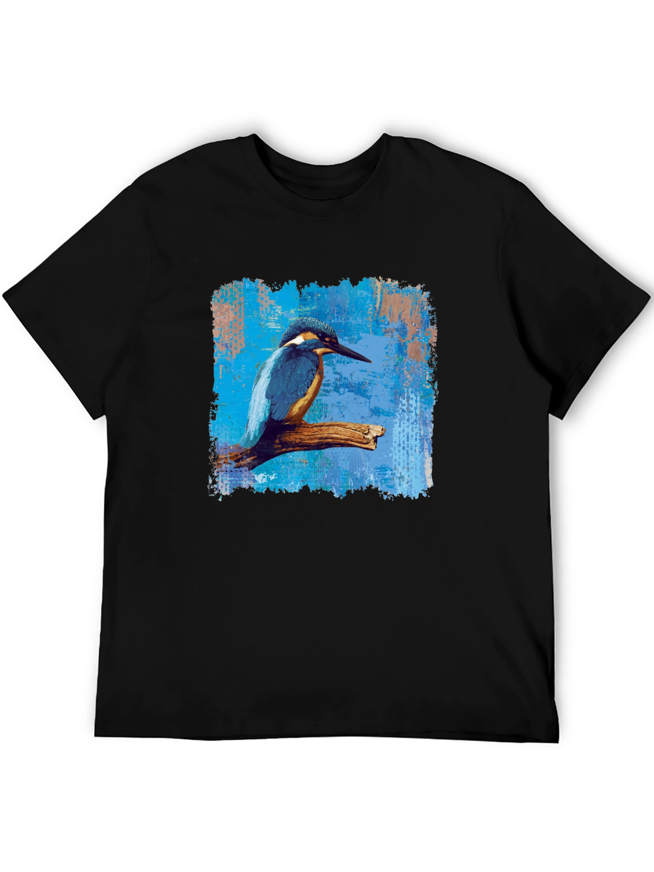 Kingfisher Bird Graphic Print Mens Black T-Shirt