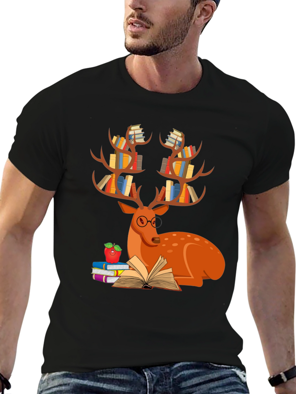 Book Deer T-Shirt Reader Tee Animal Lover