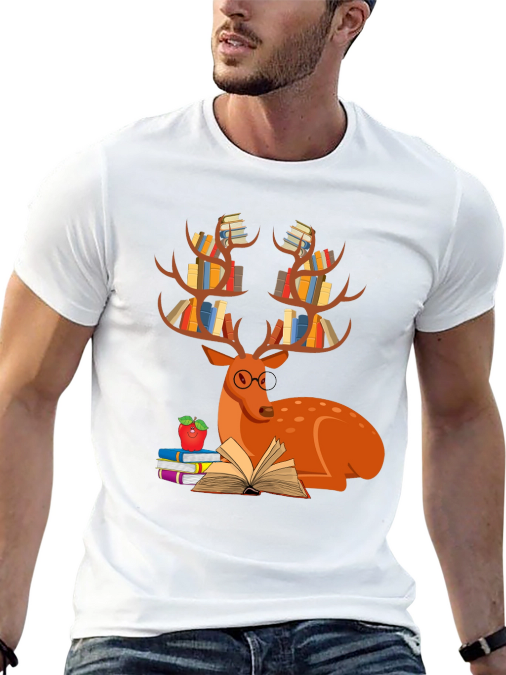 Book Deer T-Shirt Reader Tee Animal Lover