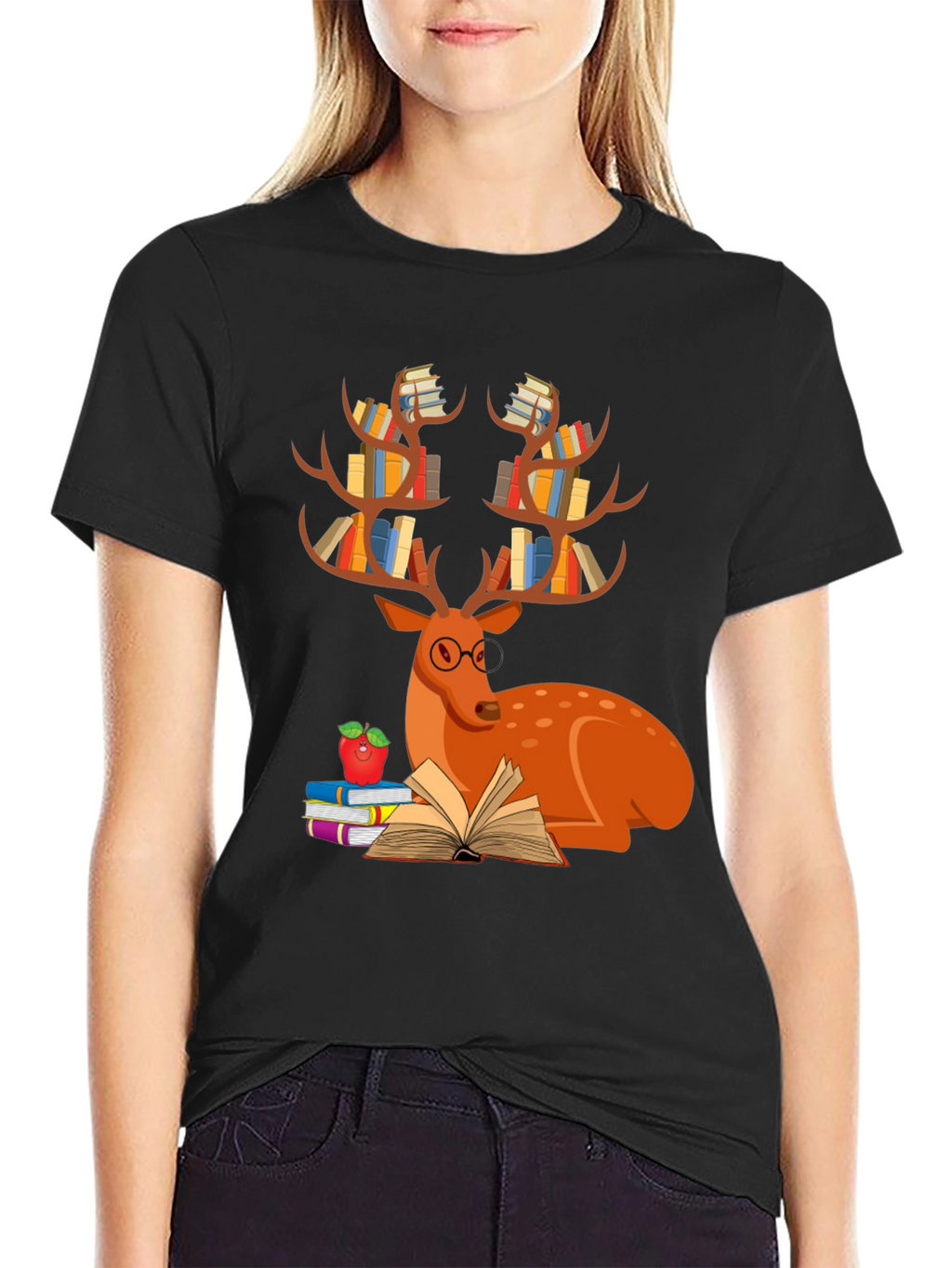 Book Deer T-Shirt Reader Tee Animal Lover