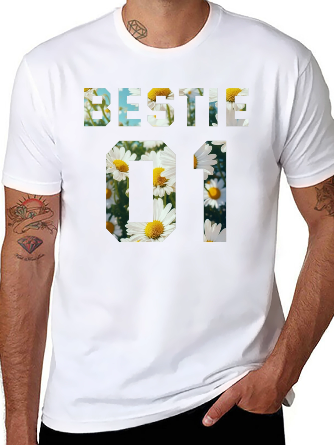 Bestie 01 Floral Graphic Black T-Shirt