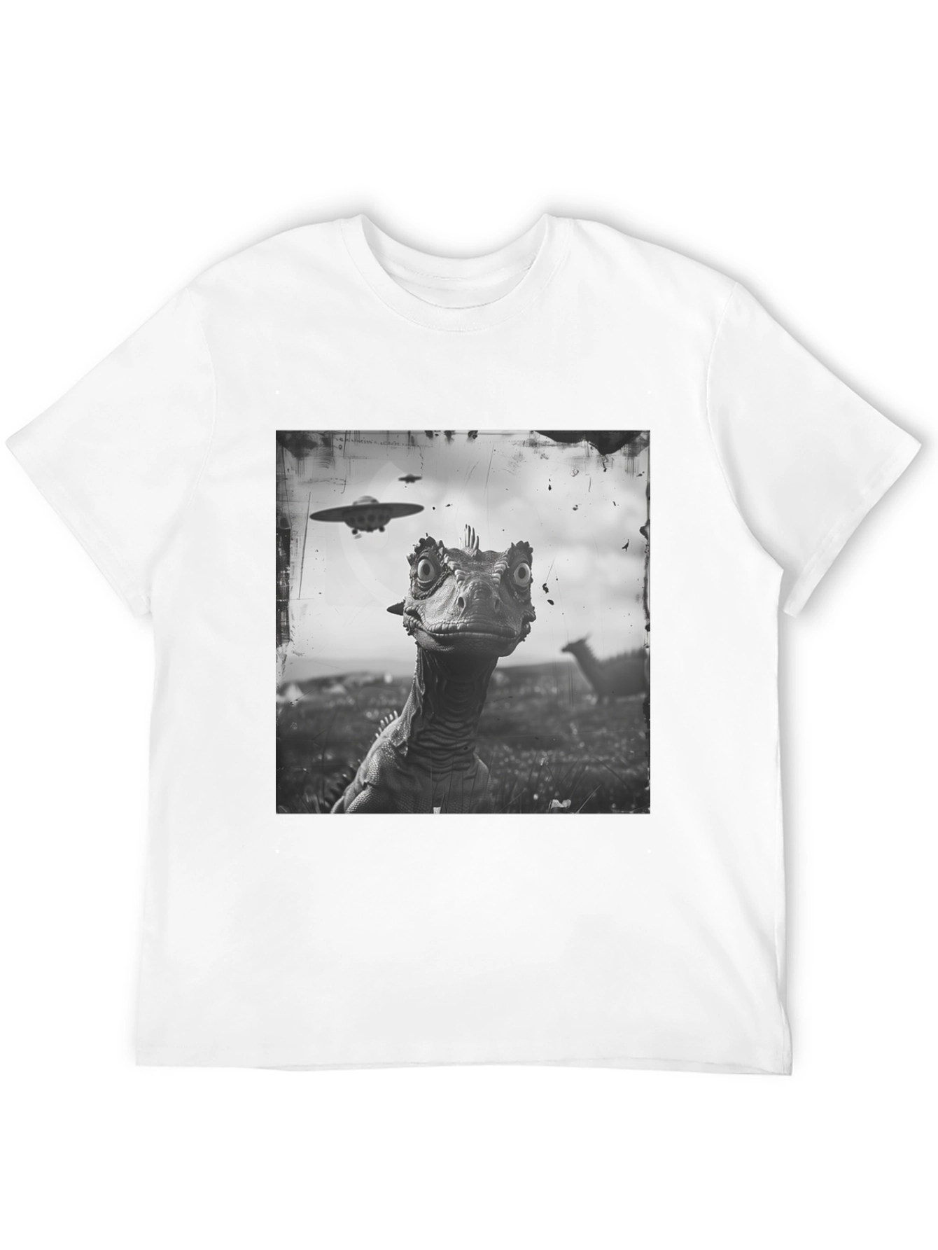 Dinosaur UFO Graphic Black T-Shirt
