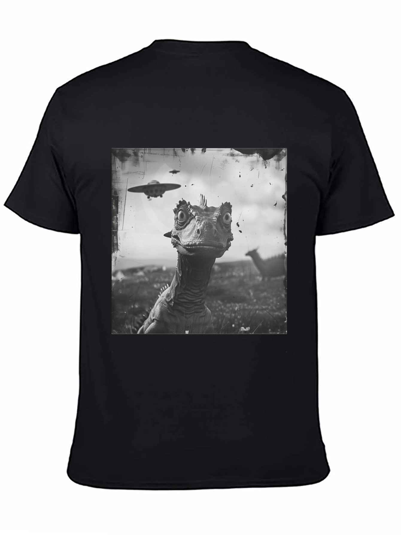 Dinosaur UFO Graphic Black T-Shirt