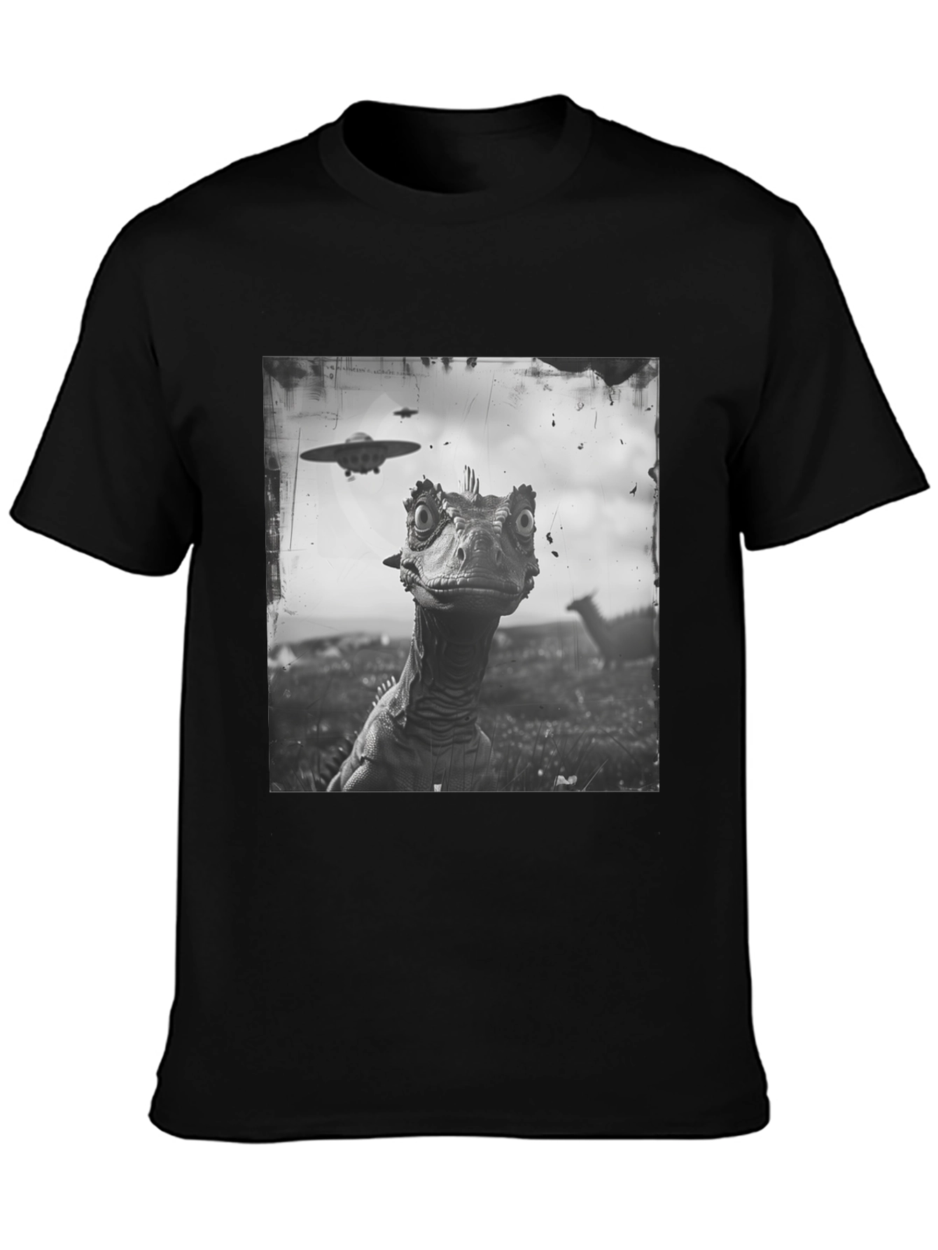 Dinosaur UFO Graphic Black T-Shirt