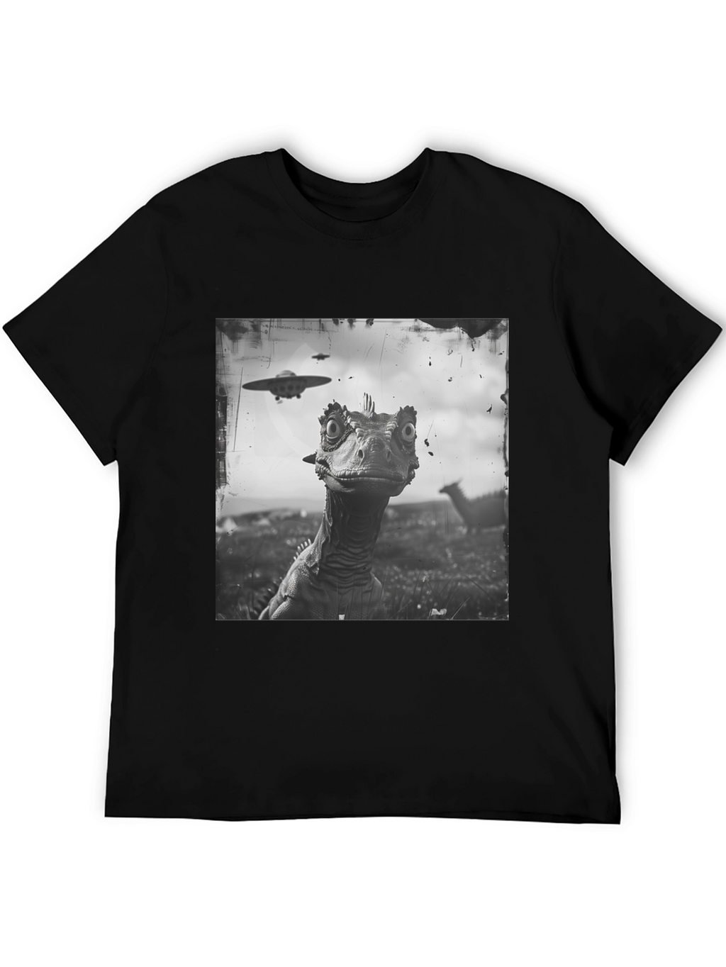 Dinosaur UFO Graphic Black T-Shirt