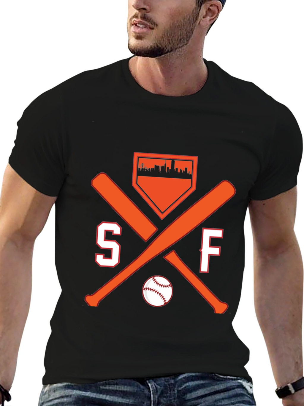 SF Baseball Fan T-Shirt - City Skyline Design