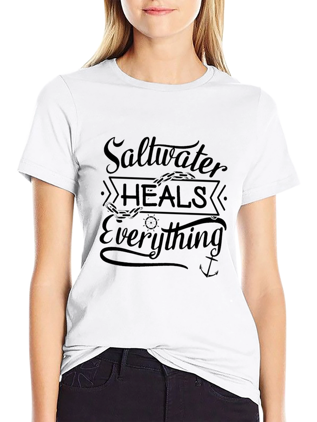 Saltwater Heals Everything Black Graphic Tee
