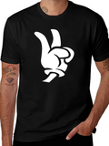 Cartoon Hand Peace Sign Black T-Shirt