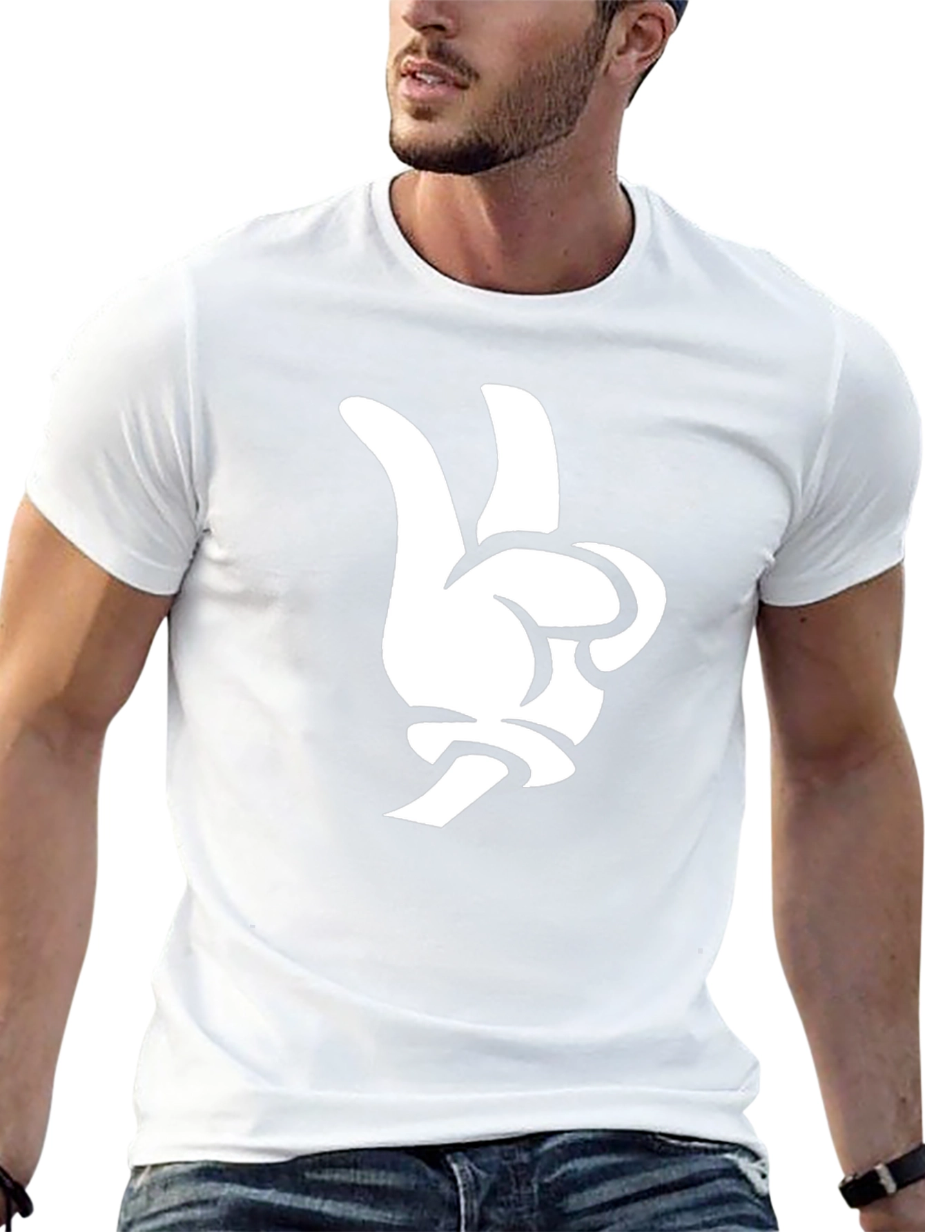 Cartoon Hand Peace Sign Black T-Shirt
