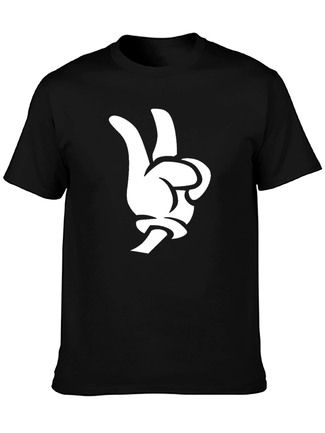 Cartoon Hand Peace Sign Black T-Shirt