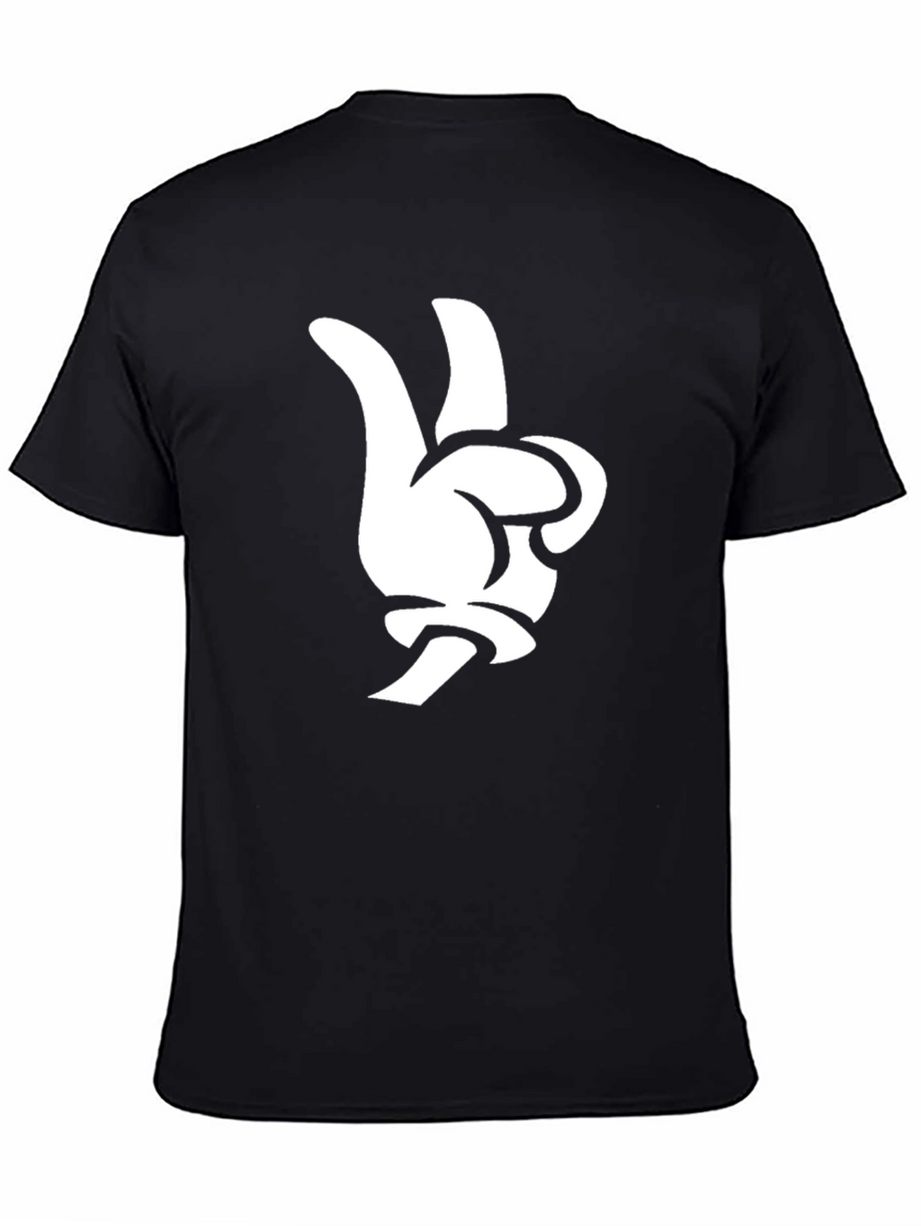 Cartoon Hand Peace Sign Black T-Shirt