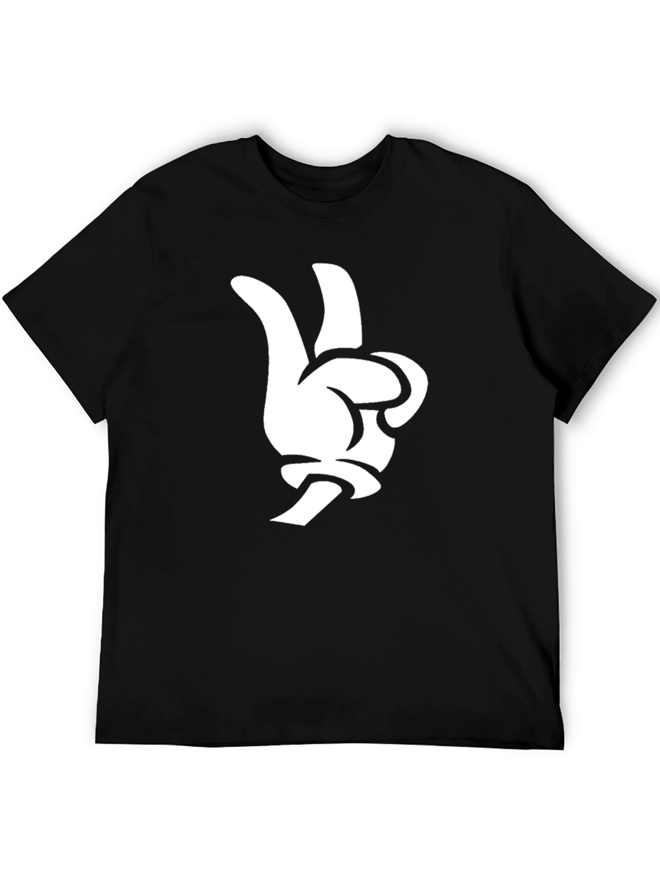 Cartoon Hand Peace Sign Black T-Shirt