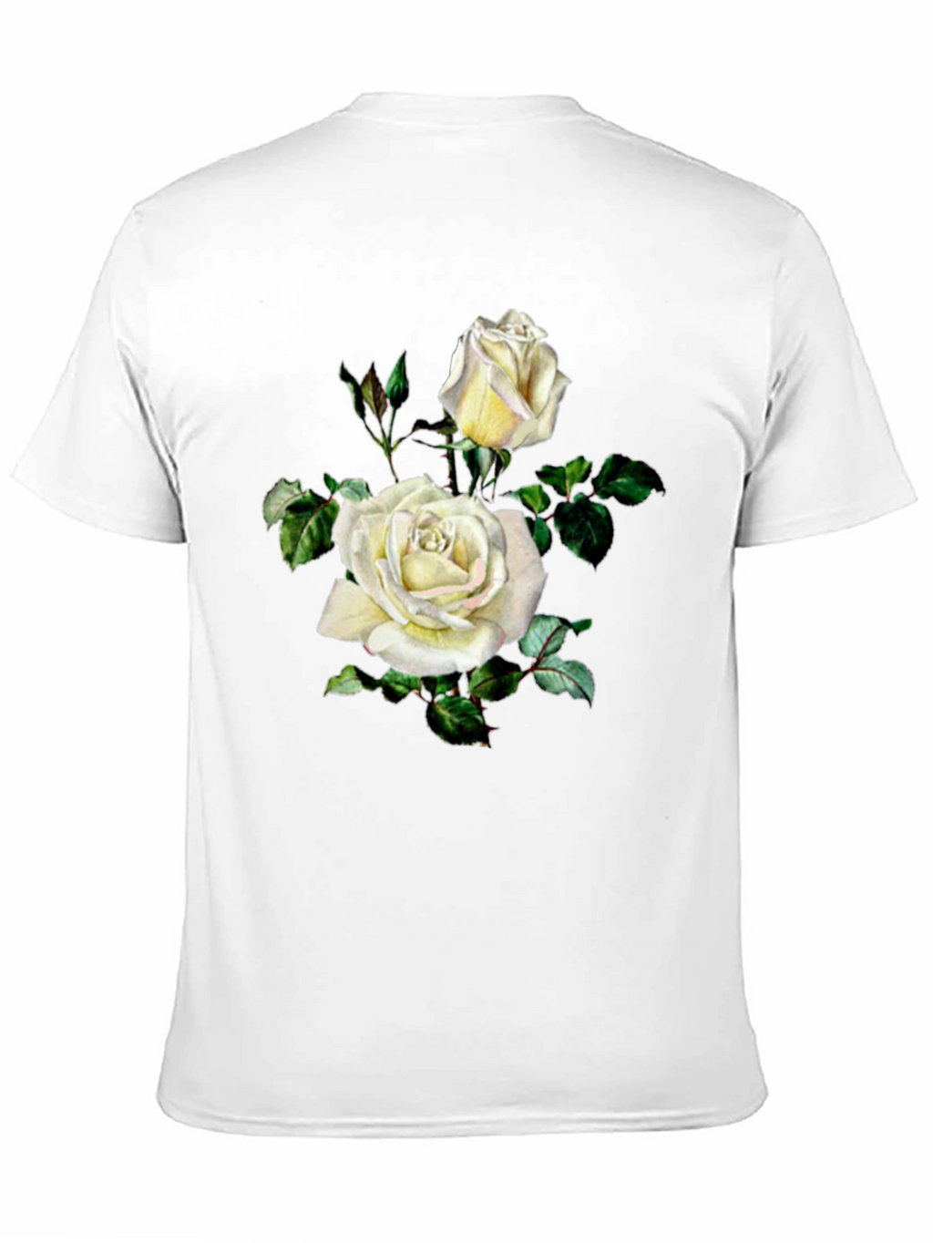Elegant White Rose Graphic Black T-Shirt