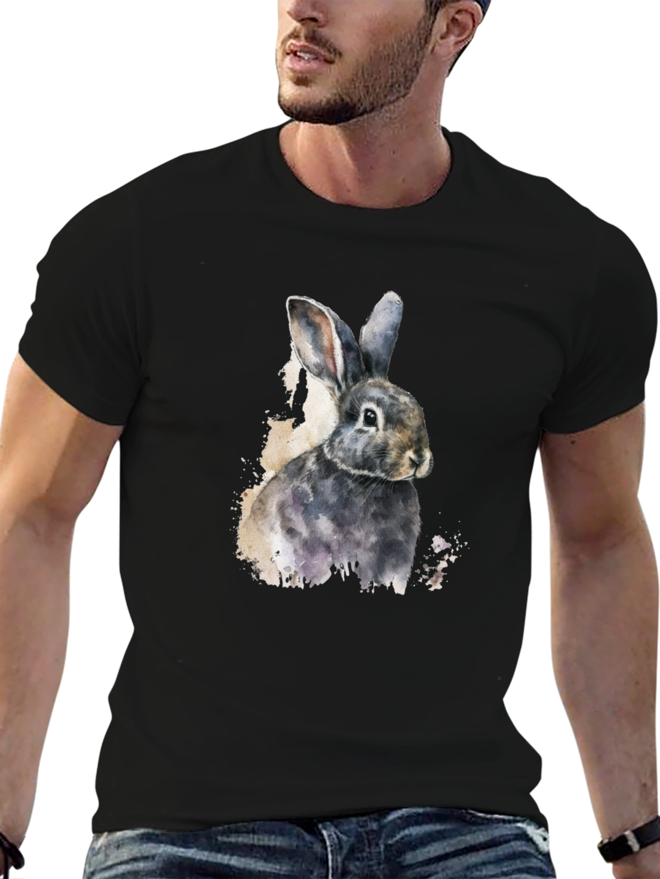 Rabbit Watercolor Graphic Tee - Black