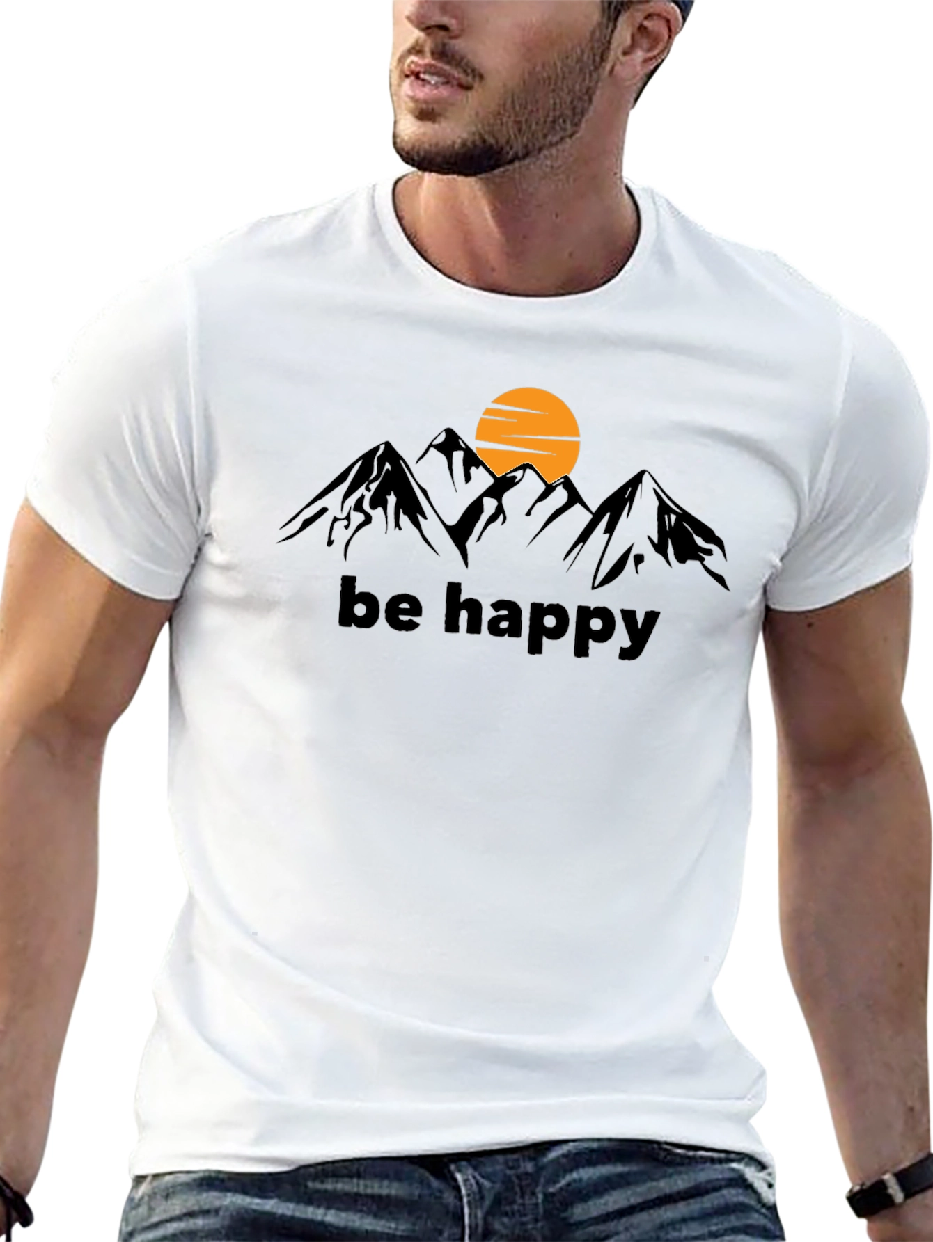 Be Happy Mountain Graphic Tee - Black