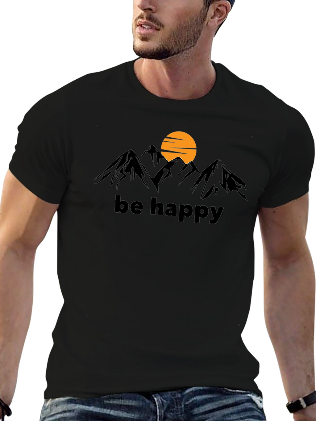 Be Happy Mountain Graphic Tee - Black