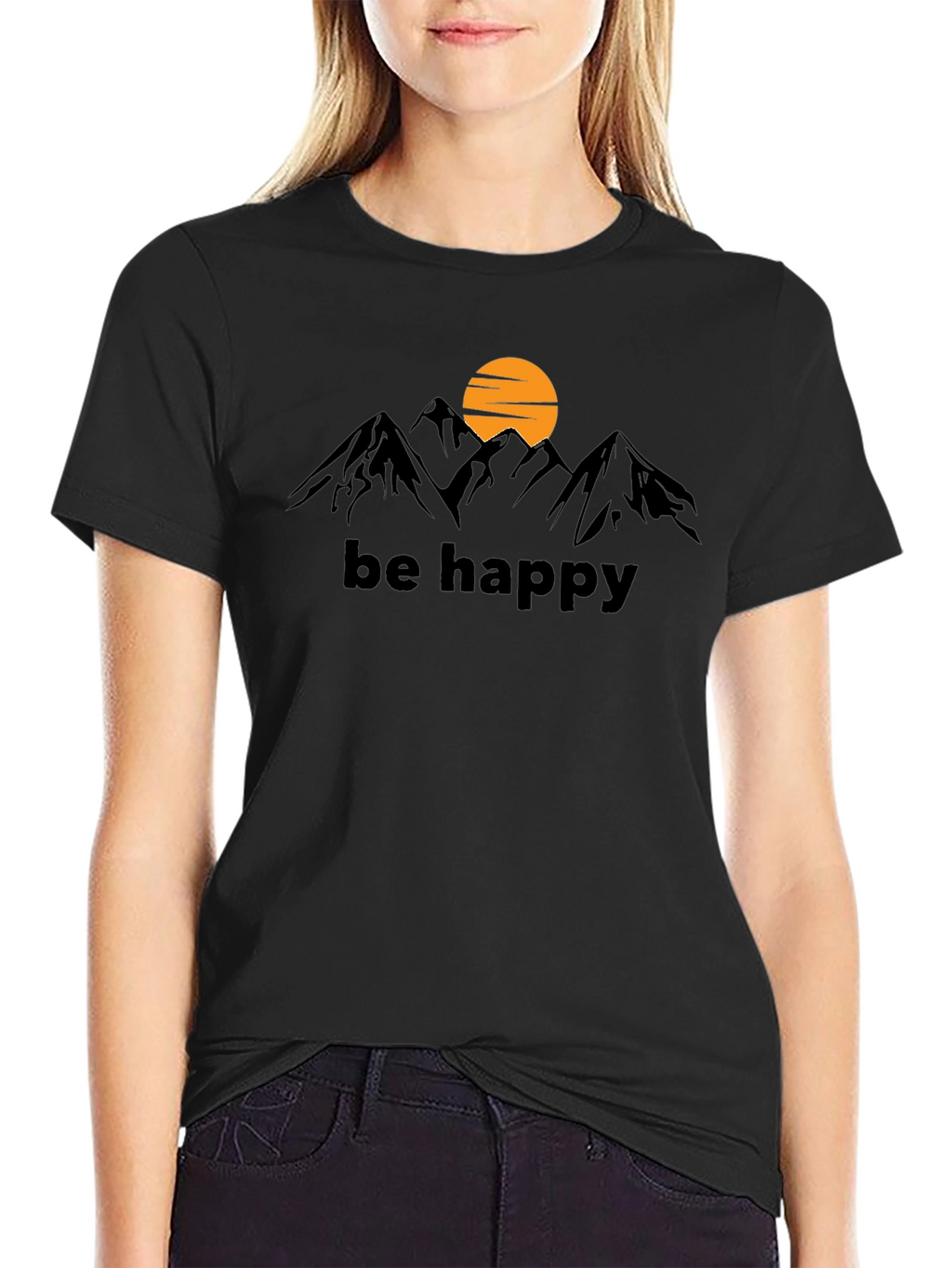 Be Happy Mountain Graphic Tee - Black