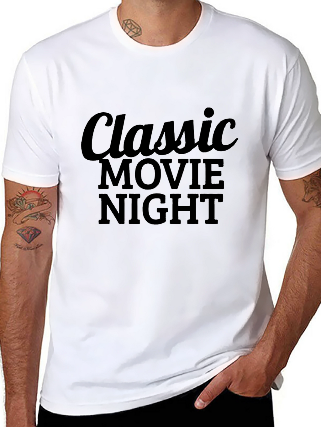 Classic Movie Night Graphic Tee - Black Cotton T-Shirt