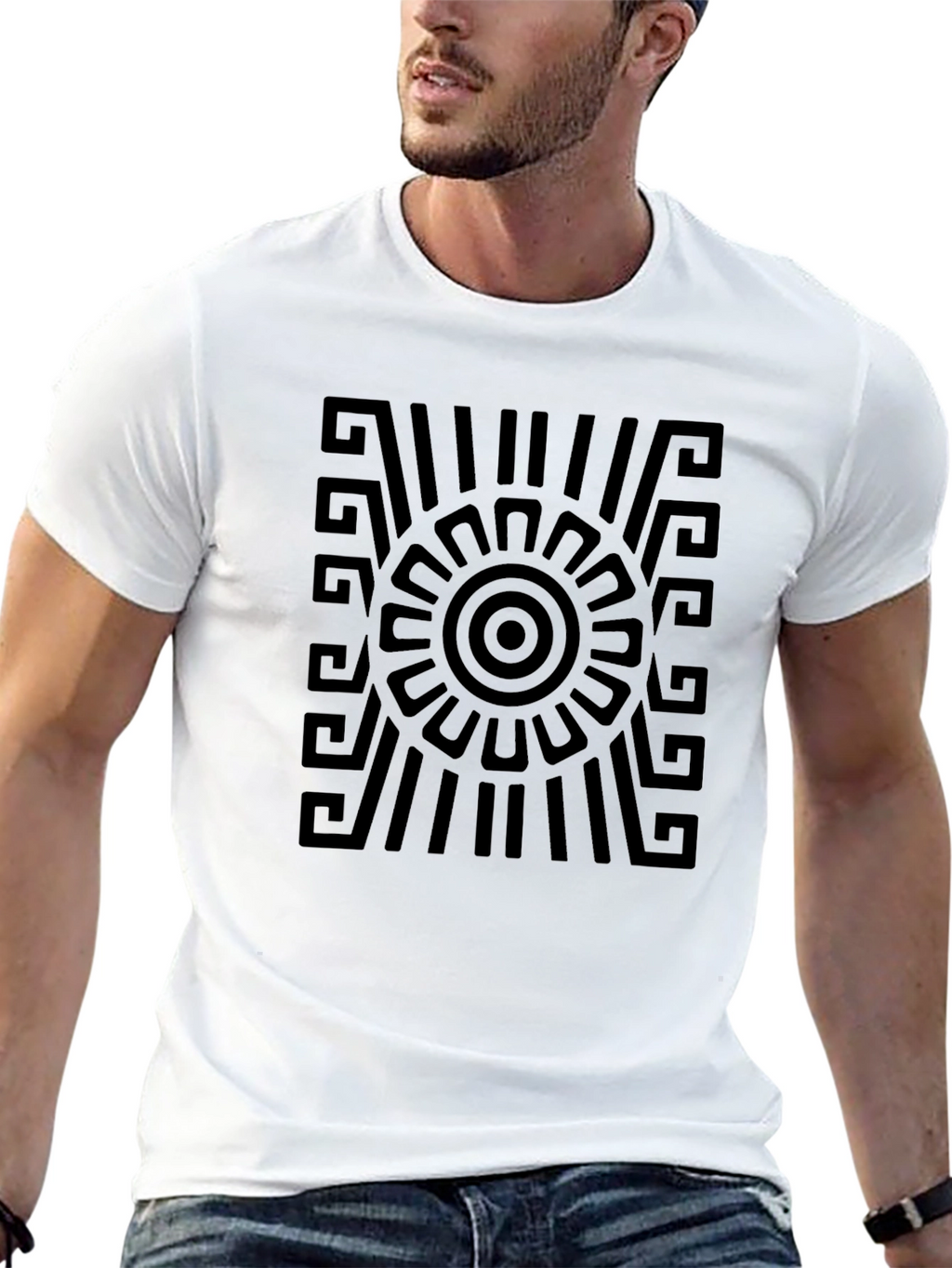 Geometric Aztec Style Black Graphic Tee