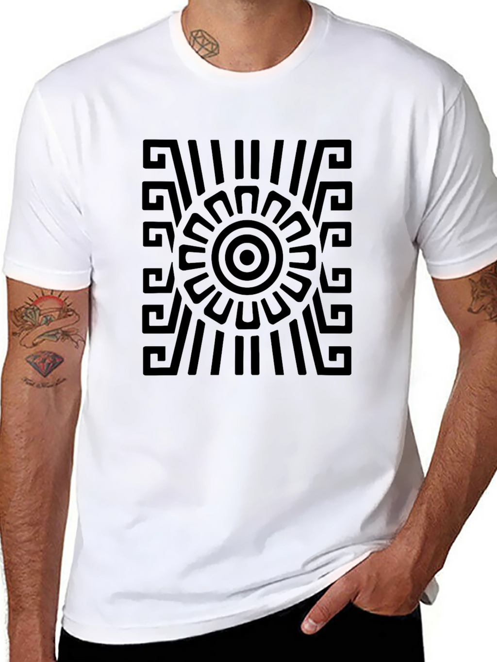 Geometric Aztec Style Black Graphic Tee