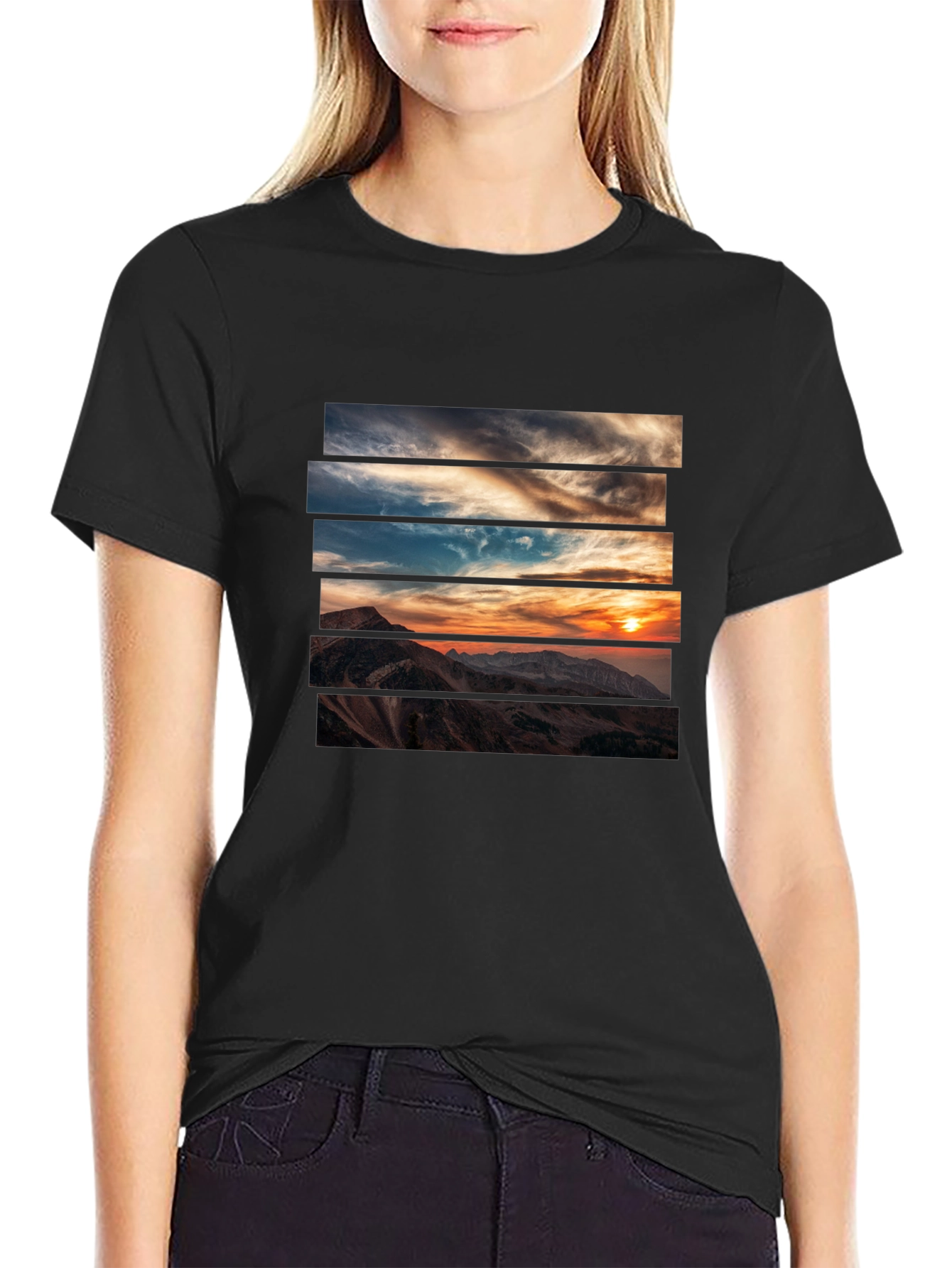 Sunset Mountain Graphic Tee - Stylish Black T-Shirt