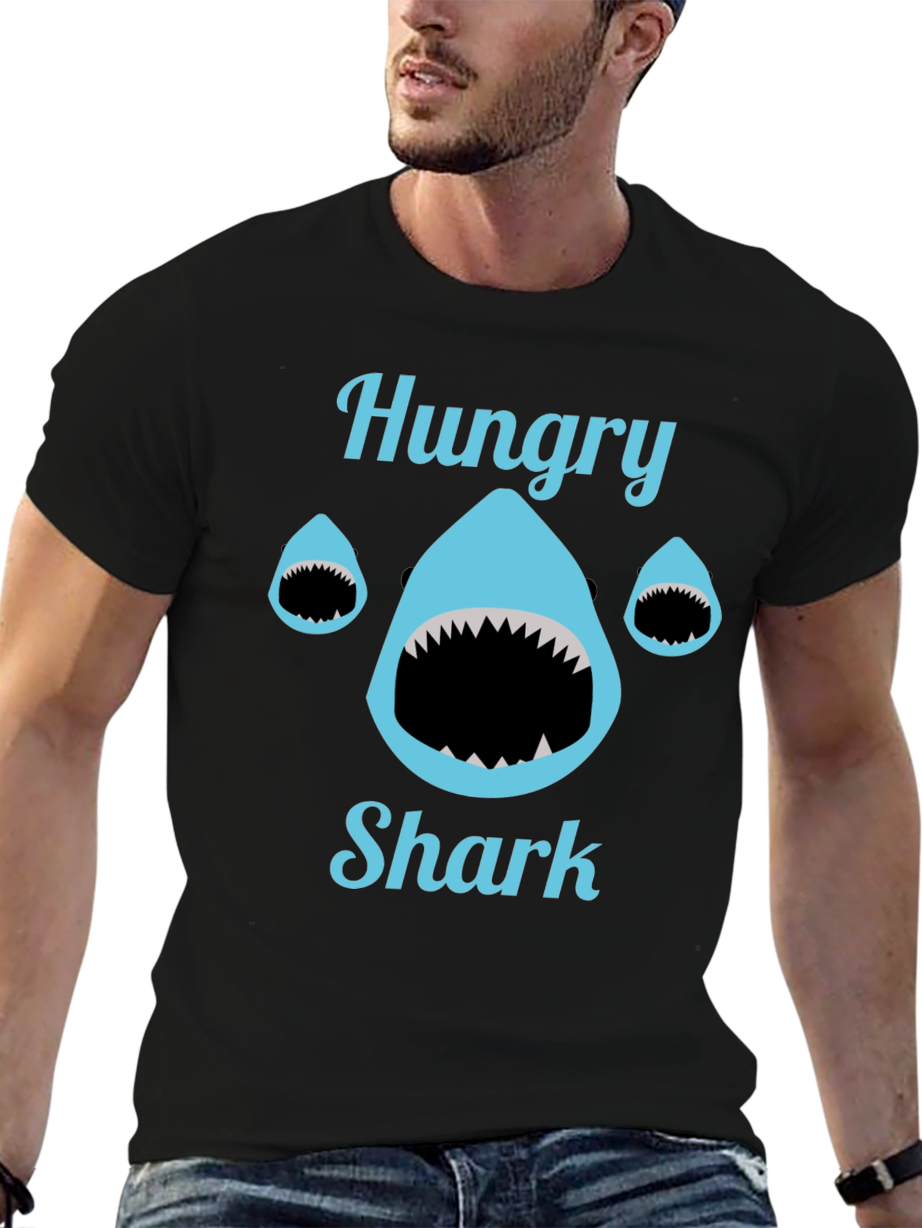Hungry Shark T-Shirt - Black Cotton Tee
