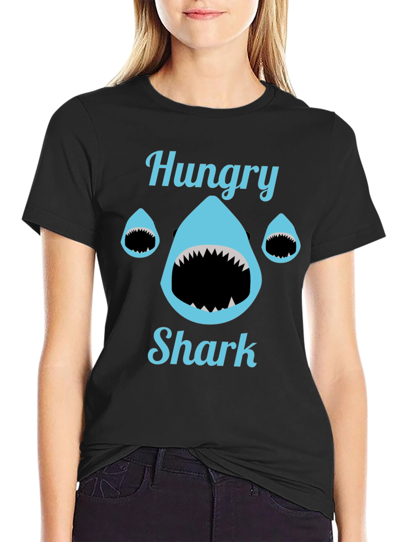 Hungry Shark T-Shirt - Black Cotton Tee