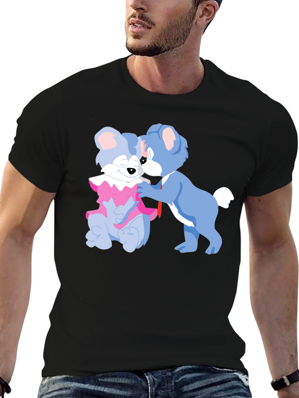 Cute Cartoon Bears Graphic Tee - Black Cotton T-Shirt
