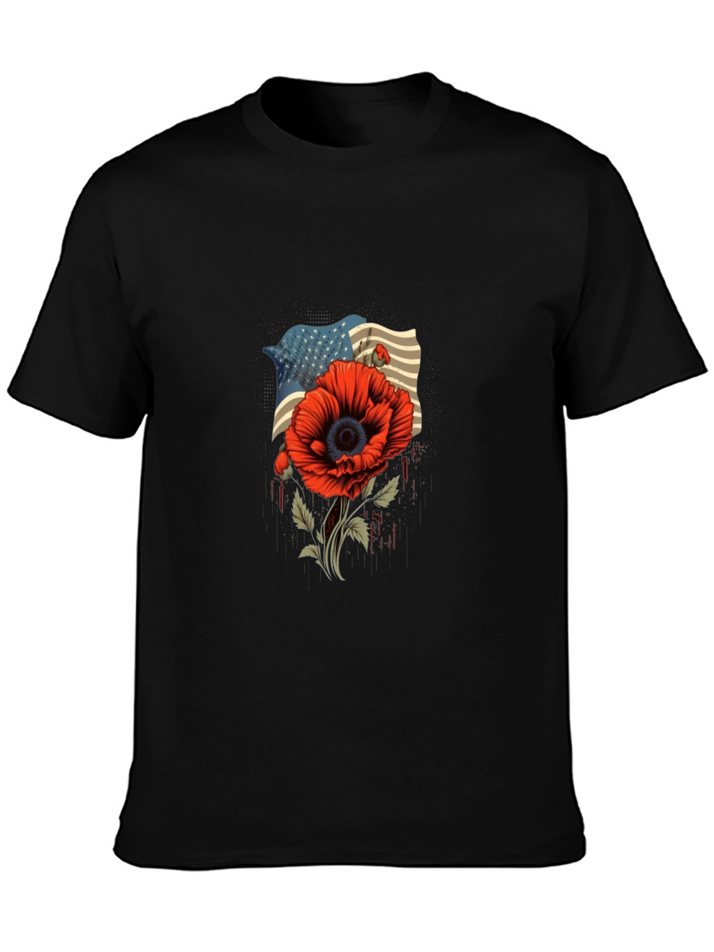 American Flag Poppy Graphic T-Shirt - Patriotic Style