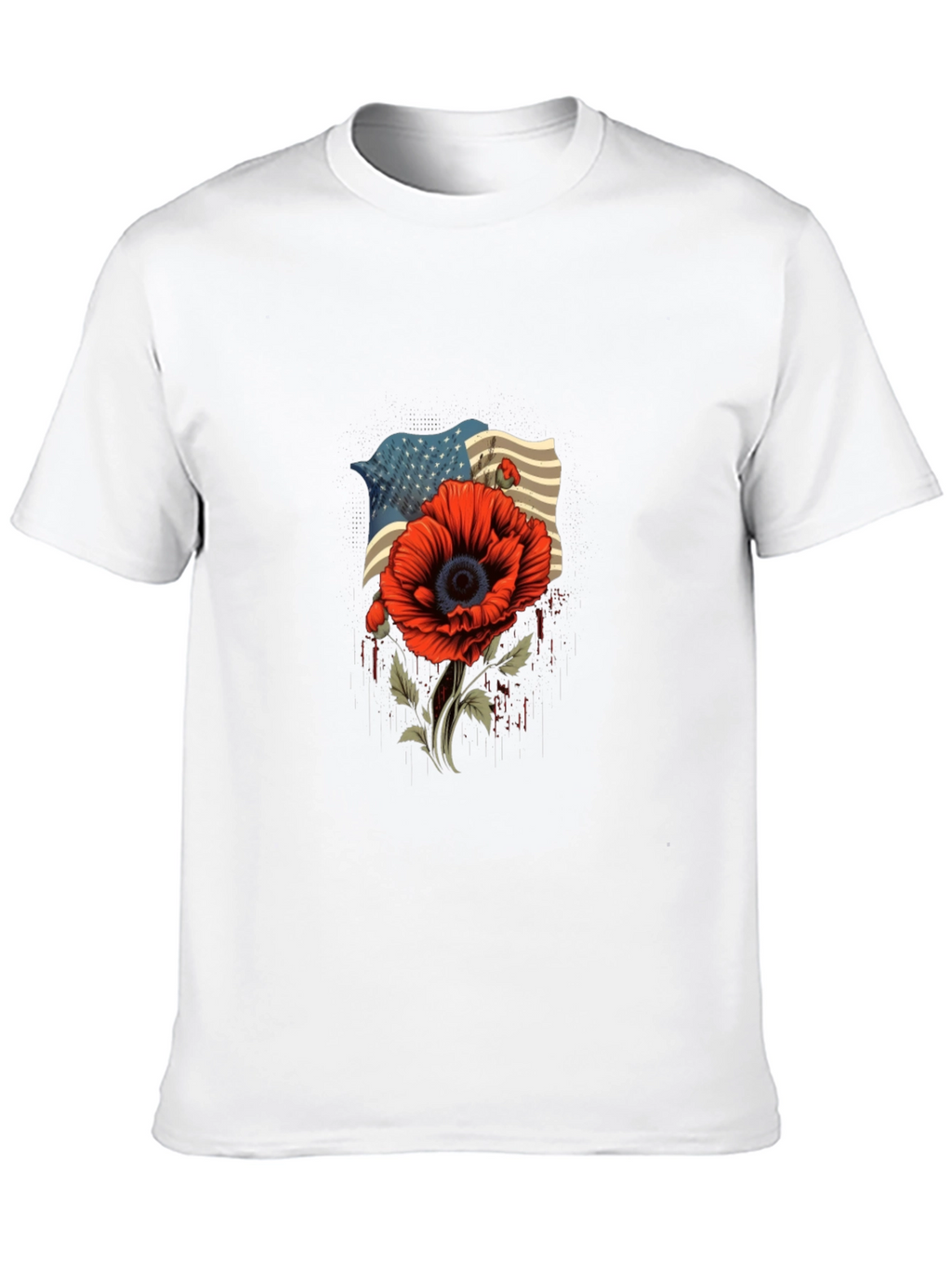 American Flag Poppy Graphic T-Shirt - Patriotic Style