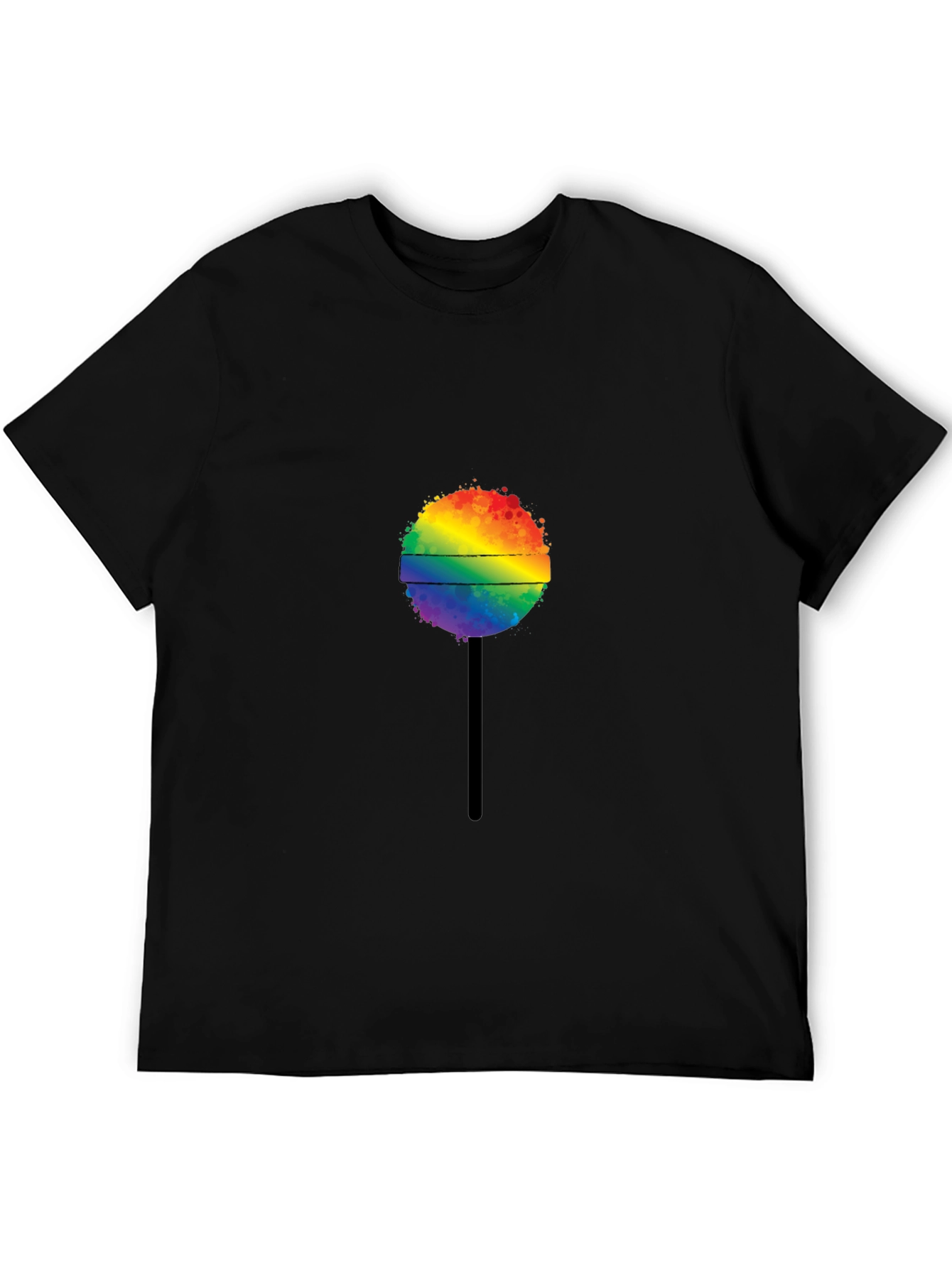 Rainbow Lollipop Graphic Tee - Black Cotton T-Shirt