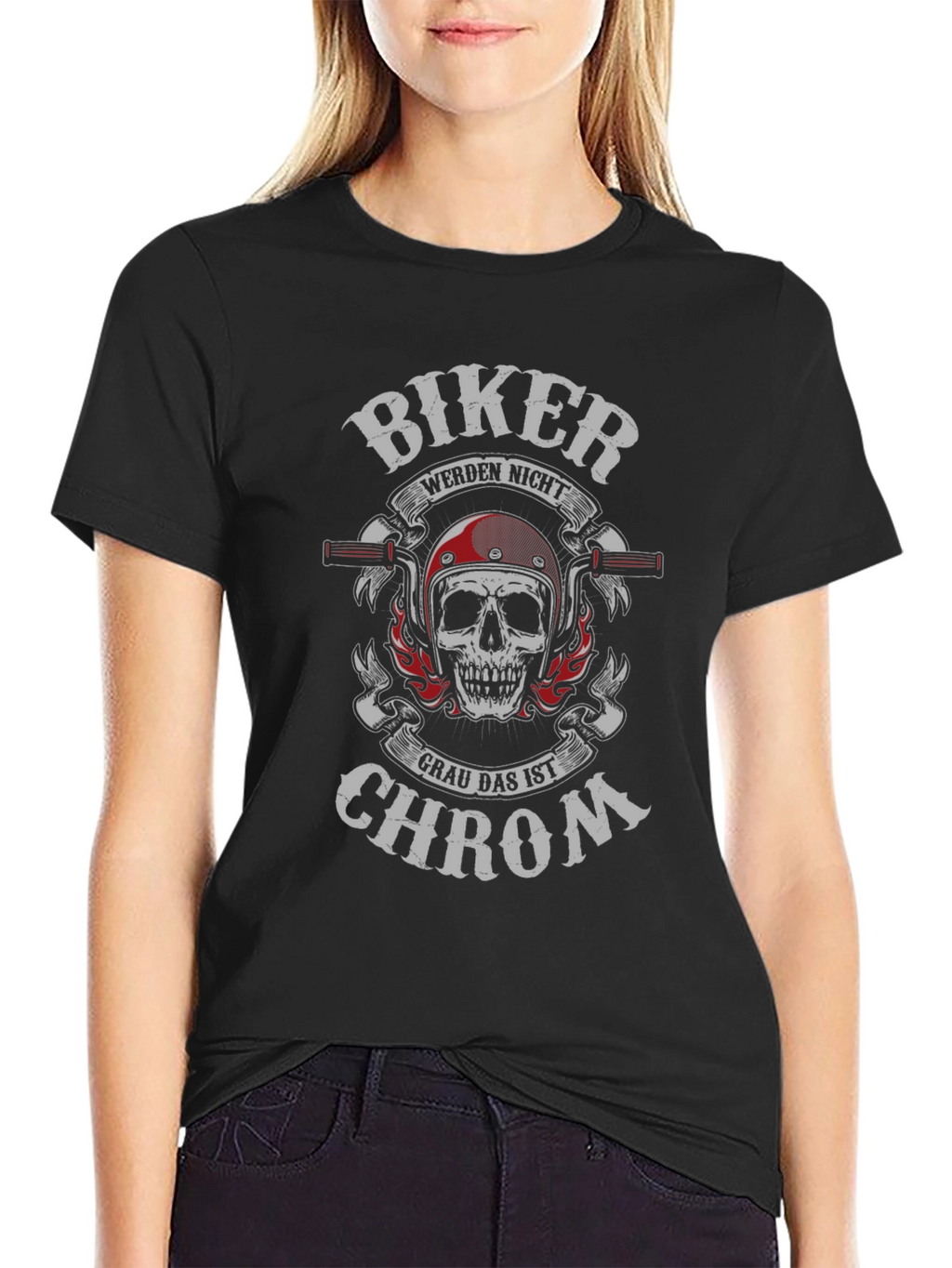 Biker Skull T-Shirt - Grey Chrom