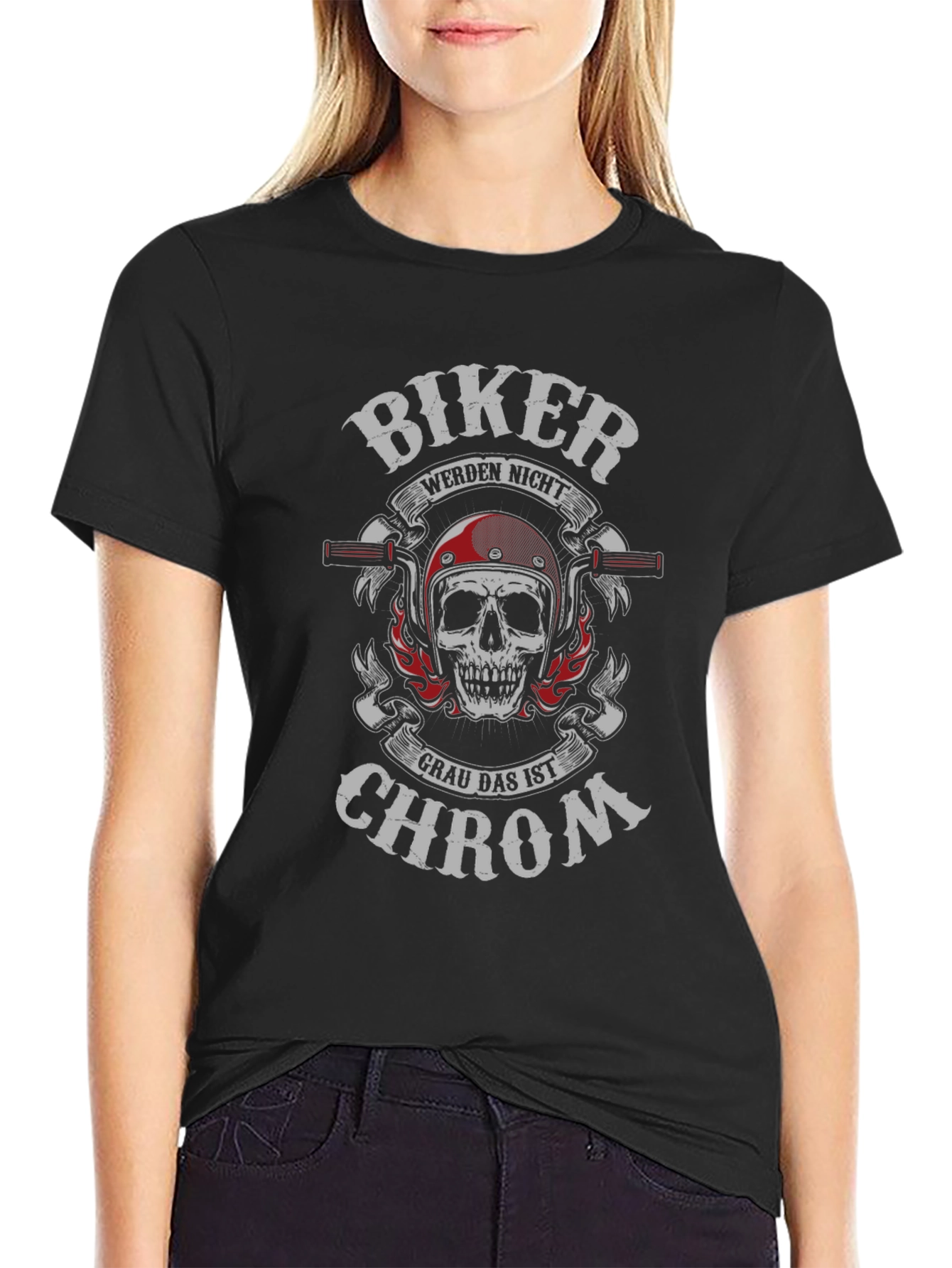 Biker Skull T-Shirt - Grey Chrom
